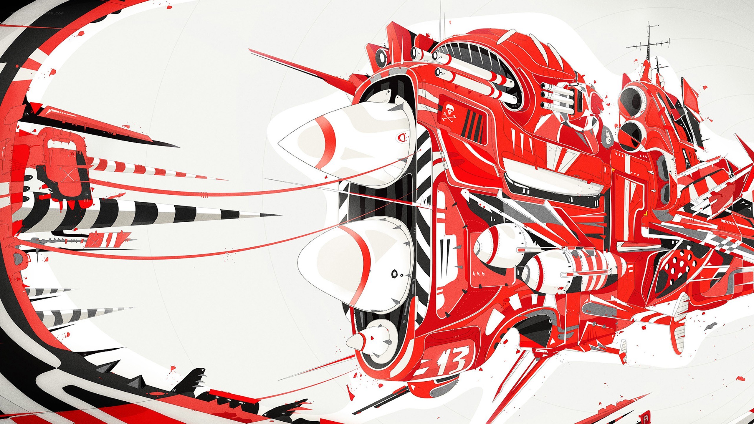 Red and white futuristic aircraft
