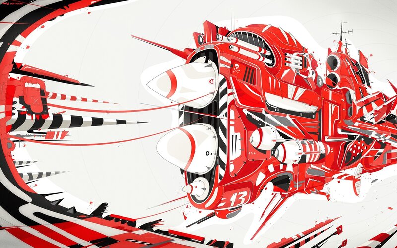Red and white futuristic warship