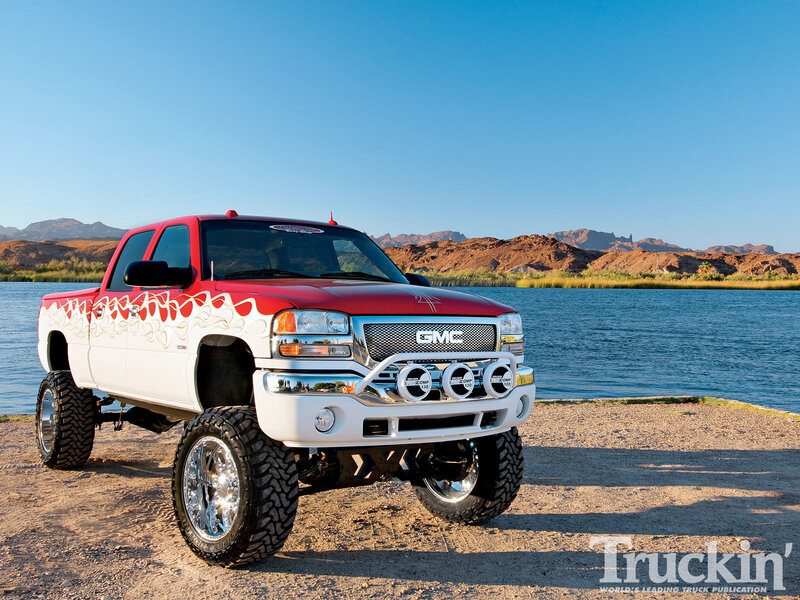 Red and White Gmc Truck