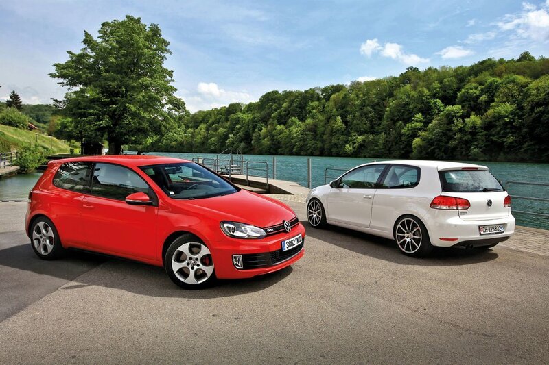 Red and white Golf GTI cars