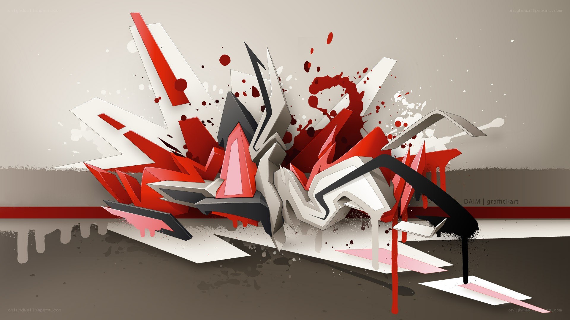 Red and white graffiti art