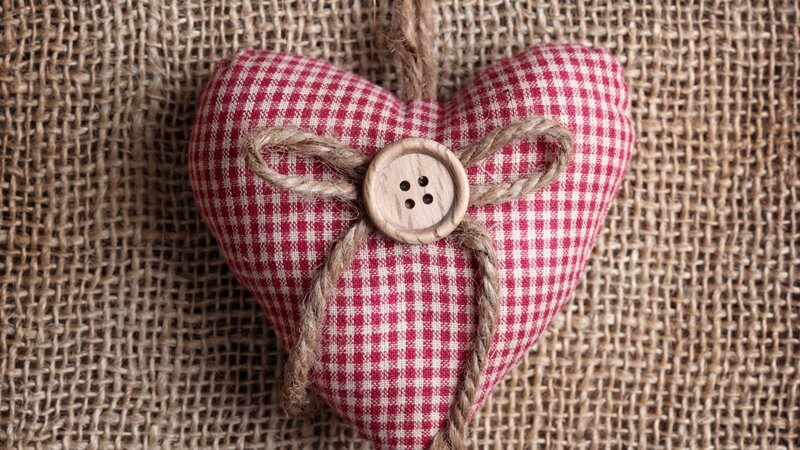 Red and White Heart — Calm, Photograph, Button, Twine