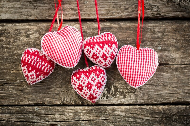 Red and White Heart Ornaments — Cozy