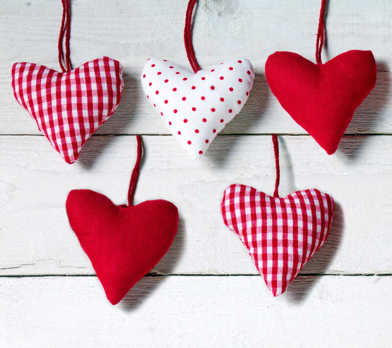 Red and White Heart Ornaments — Festive