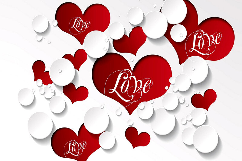 Red and White Hearts — Romantic, Vector Art, Circles