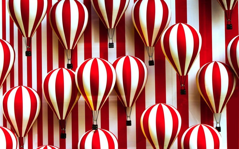 Red and White Hot Air Balloons — Festive