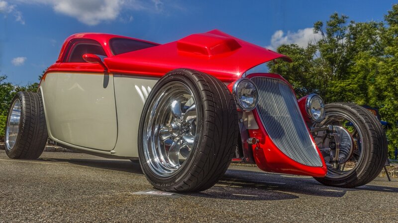Red and White Hot Rod — Dramatic
