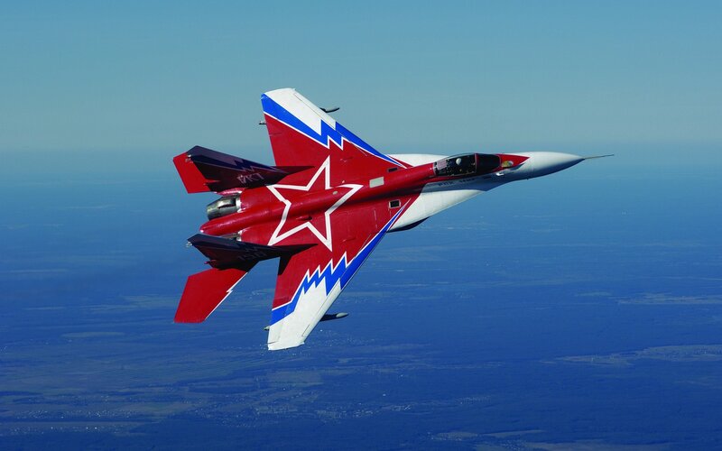 Red and White Jet Fighter — Dynamic, Afternoon, Photograph, Aircraft, Sky
