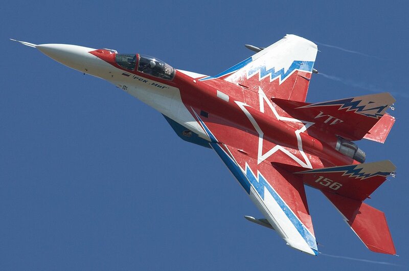 Red and White Jet Fighter — Dynamic, Afternoon, Photograph, Sky