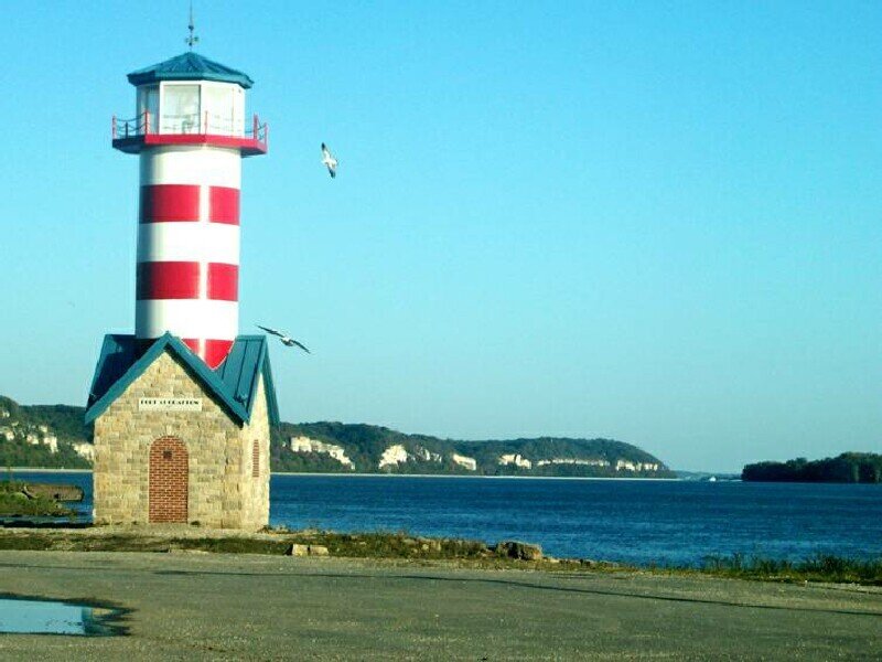 Red and White Lighthouse — Blue, Serene