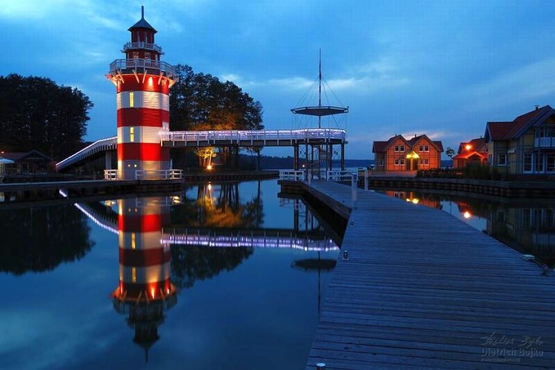 Red and White Lighthouse — Blue
