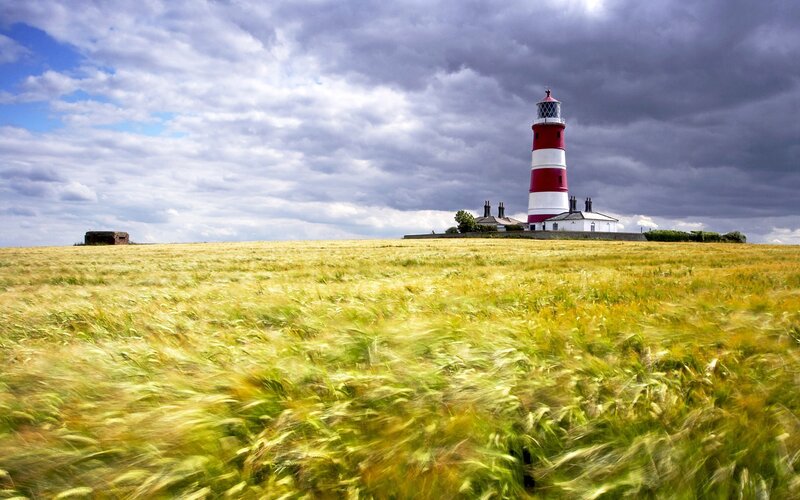 Red and White Lighthouse — Yellow, Dramatic