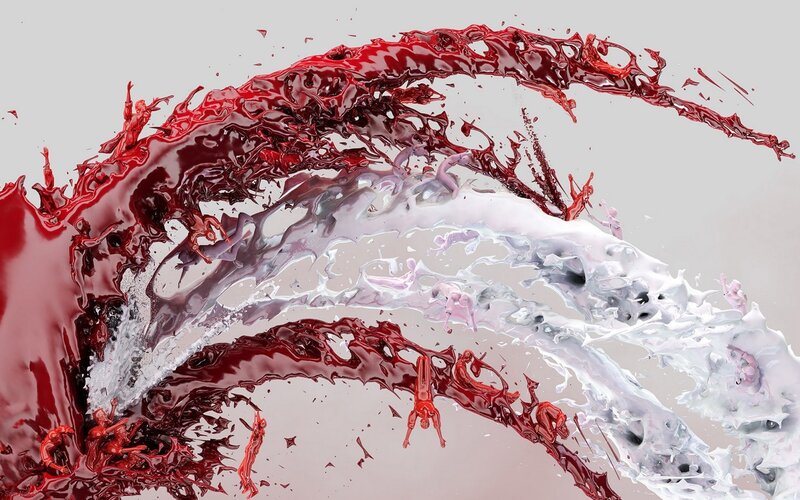Red and White Liquid Splashes — Figures