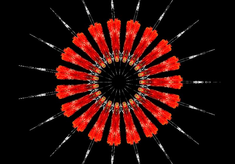 Red and White Mandala — Symmetrical, Digital Art
