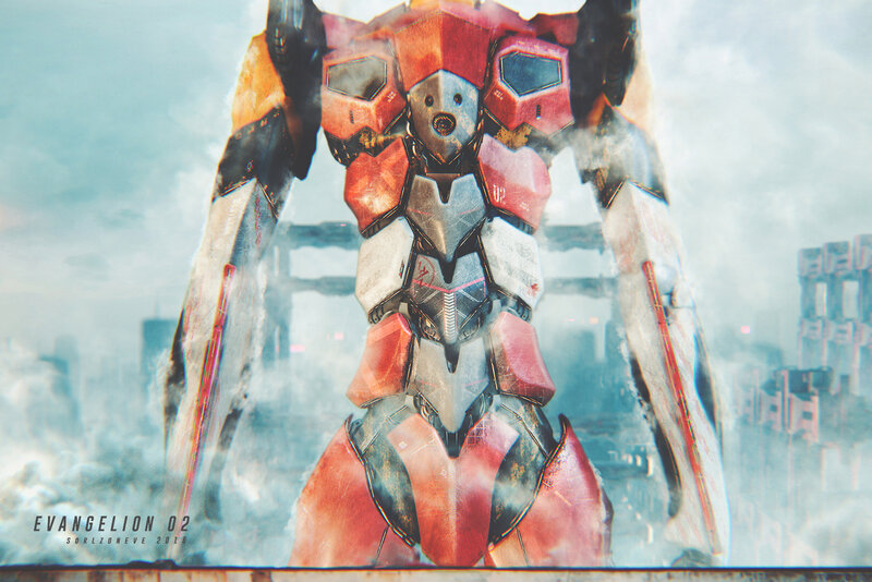 Red and White Mecha — Dramatic, Digital Art