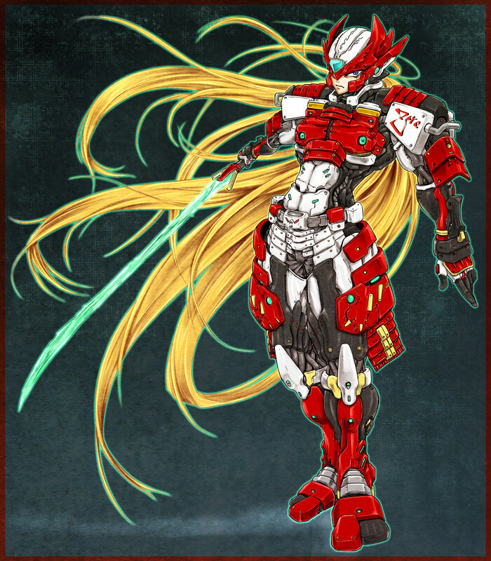 red and white mecha warrior