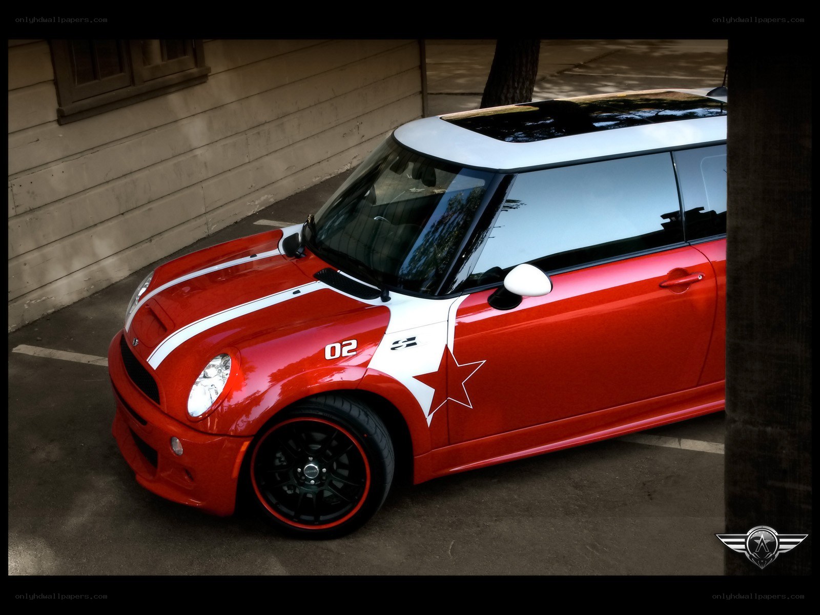 Red and white Mini Cooper