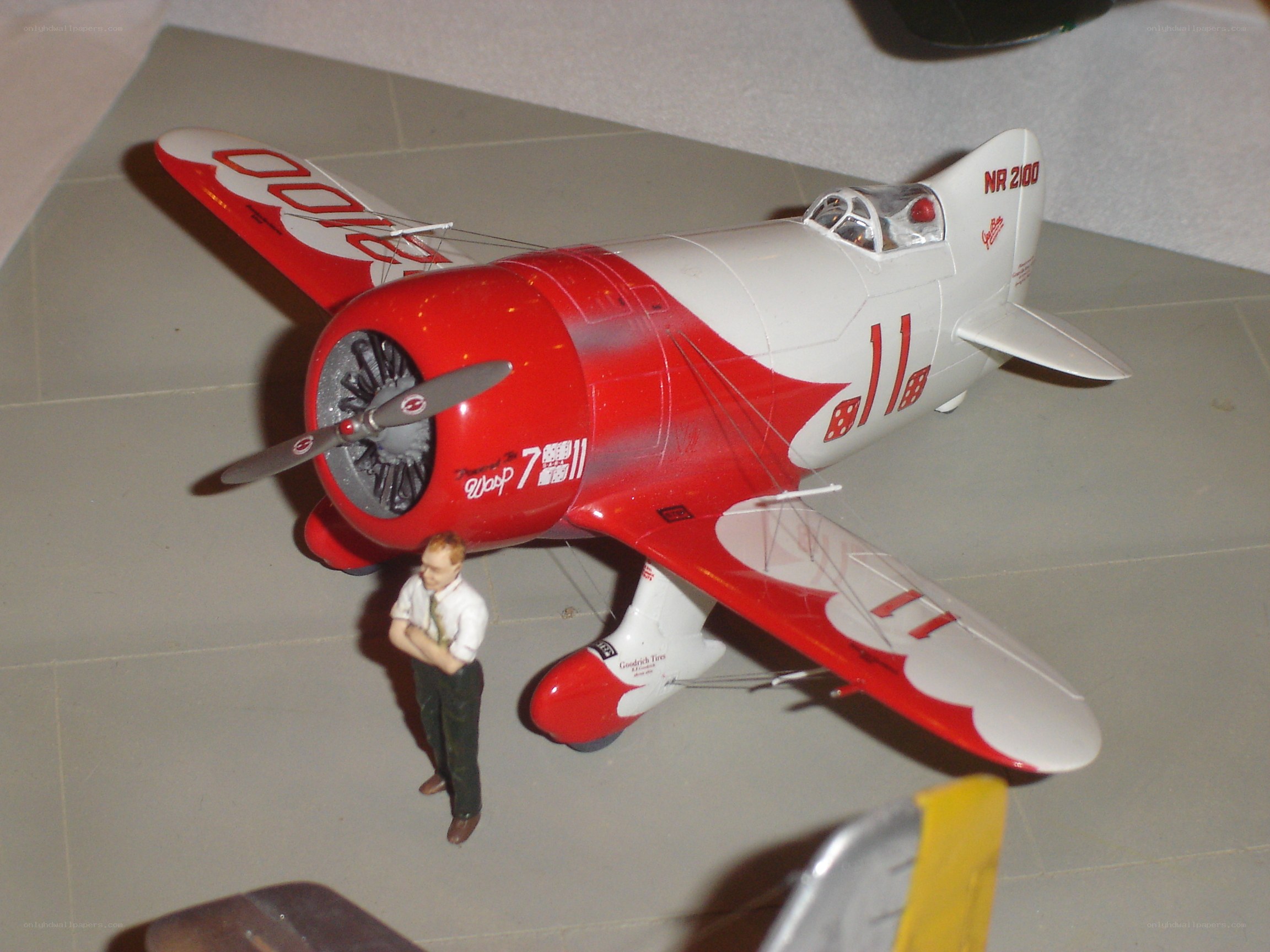 Red and white model airplane