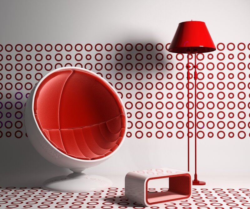 Red and white modern furniture