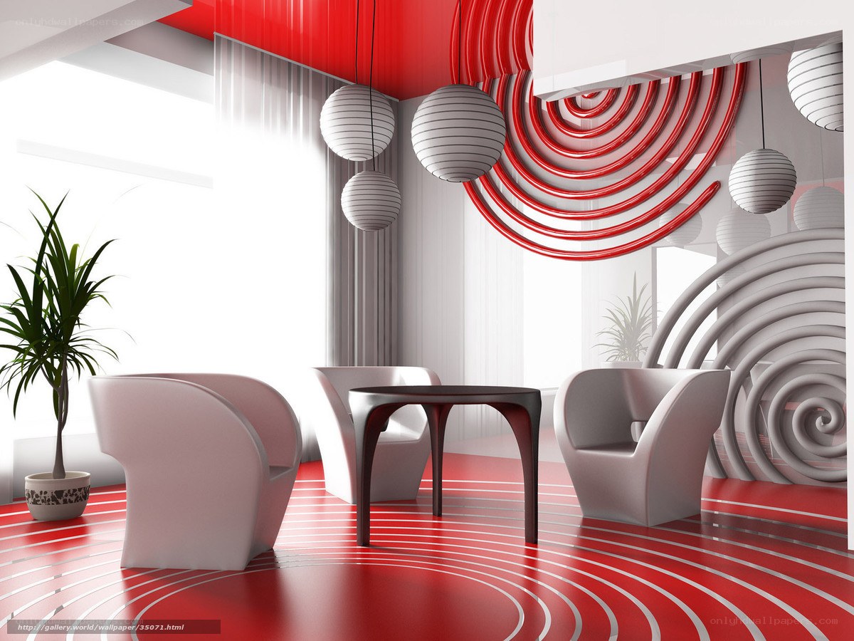 Red and white modern interior