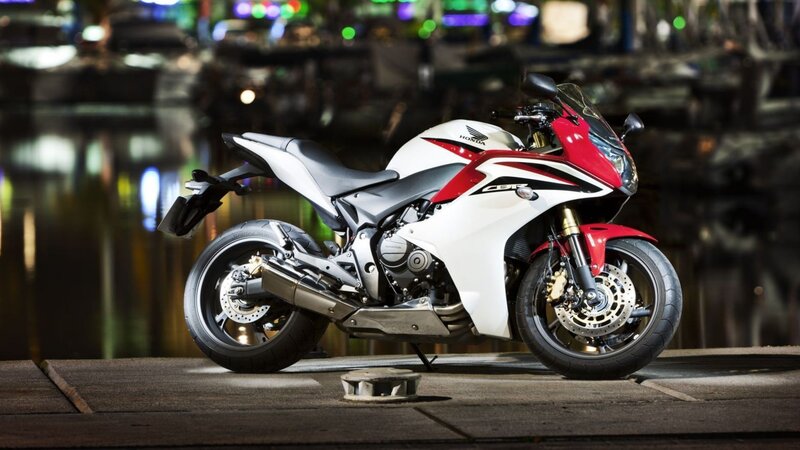 Red and White Motorcycle — Dramatic, Night, Photograph