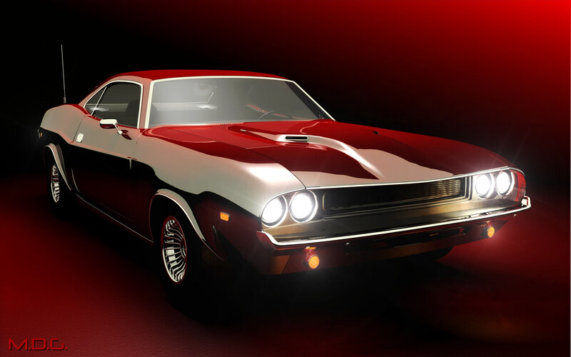 Red and White Muscle Car — Dramatic, Digital Art