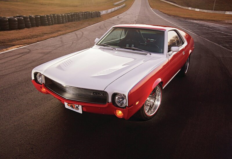 Red and White Muscle Car — Dramatic, Sunset, Photograph