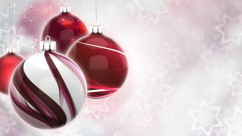Red and White Ornaments — Festive, Winter, Digital Art, Snowflakes, Hanging, Glow