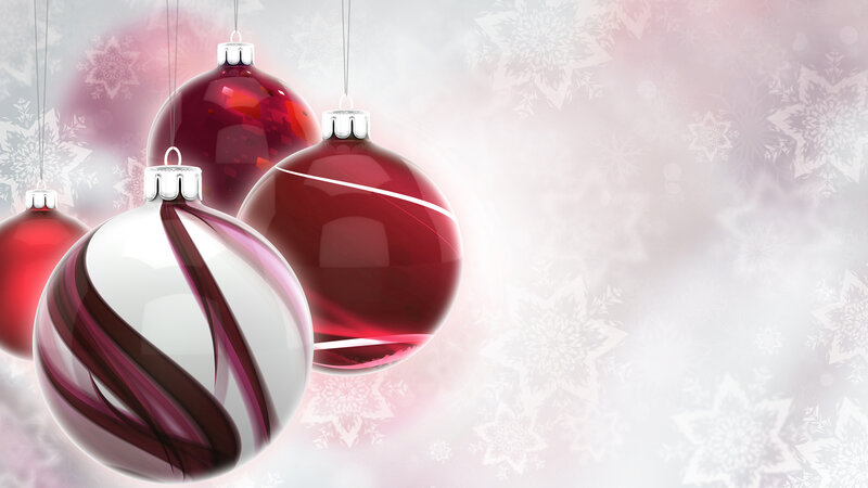 Red and White Ornaments — Festive, Winter, Digital Art, Snowflakes, Hanging