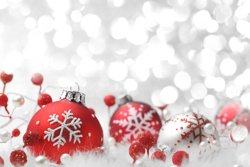 Red and White Ornaments — Festive, Winter, Photograph, Snowflakes, Berries