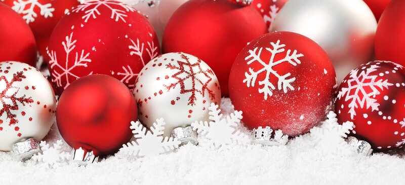 Red and White Ornaments — Festive, Winter, Photograph, Snowflakes, Snow