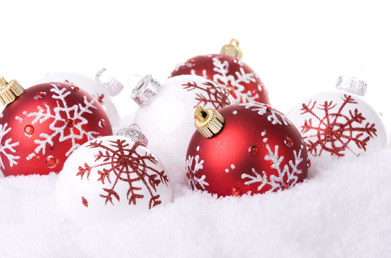 Red and White Ornaments — Festive, Winter, Photograph