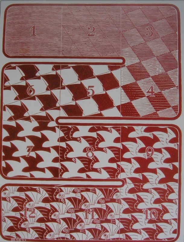 Red and white patterned artwork
