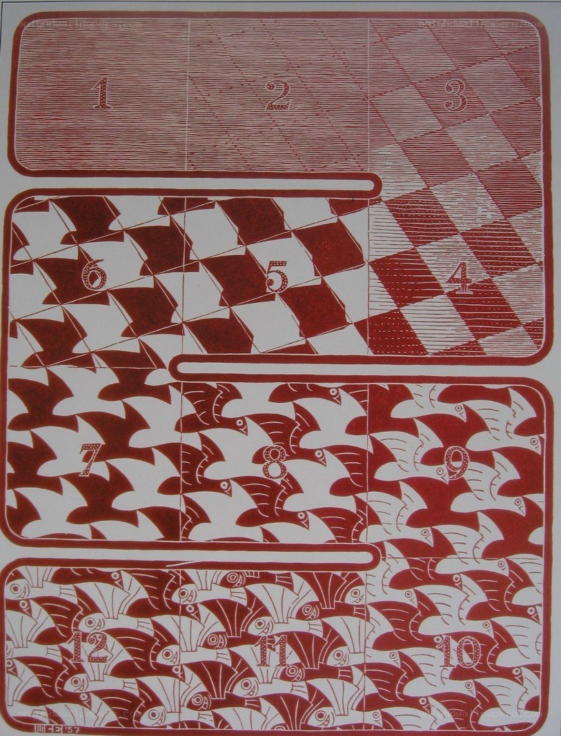 Red and white patterned artwork