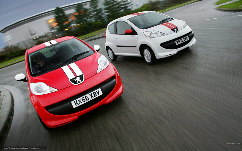 Red and white Peugeot 107 cars