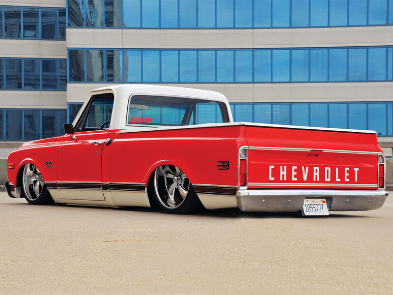 Red and White Pickup Truck — Calm, Afternoon, Photograph