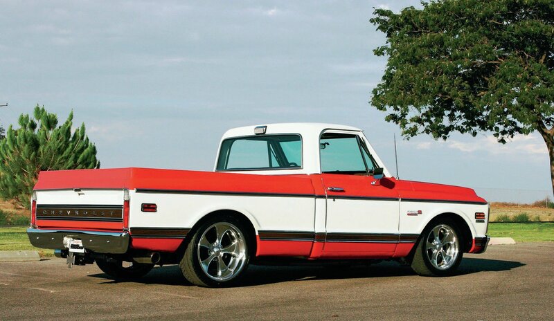 Red and White Pickup Truck — Calm, Afternoon, Photograph, Tree