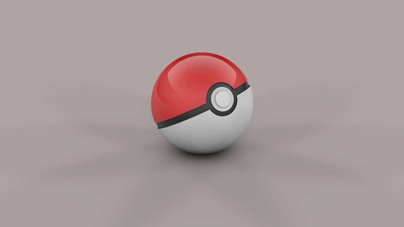Red and White Pokeball — Neutral, 3d Render, Sphere, Button, Gray