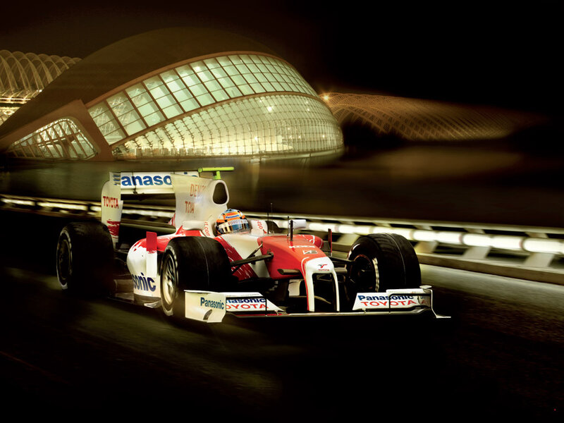 Red and White Race Car — Dramatic, Night