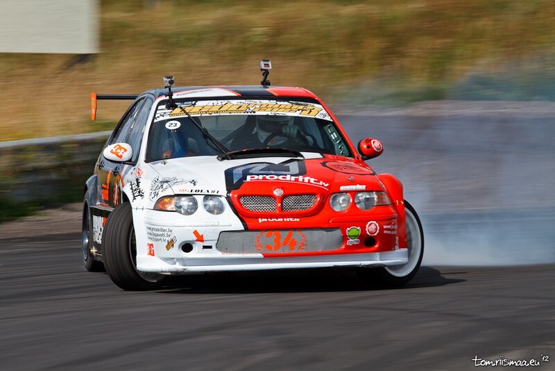 Red and White Race Car — Dynamic, Afternoon, Photograph, Race Track, Smoke