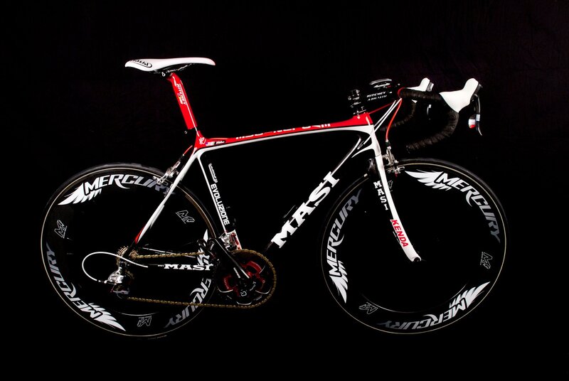 red and white road bicycle