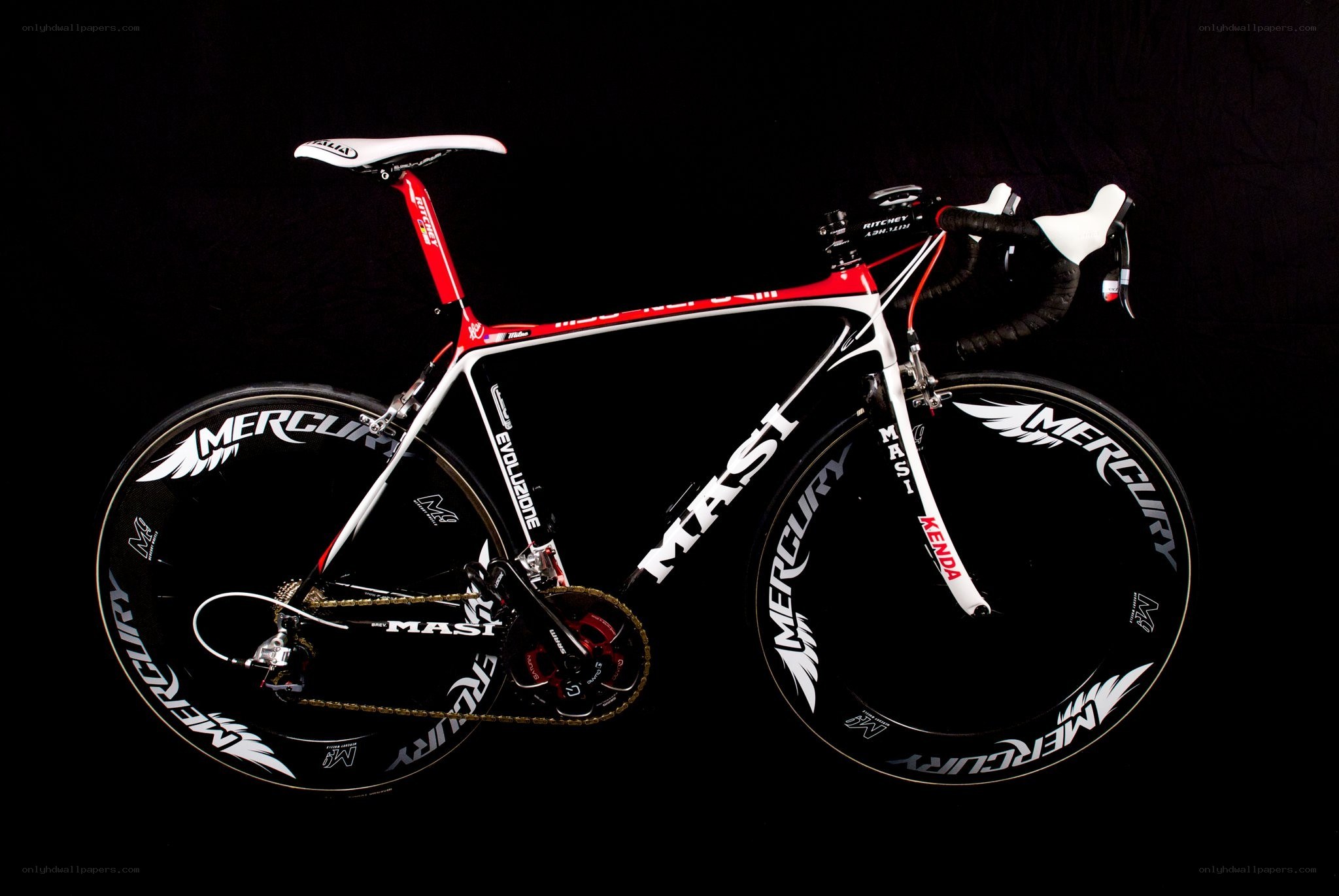 red and white road bicycle