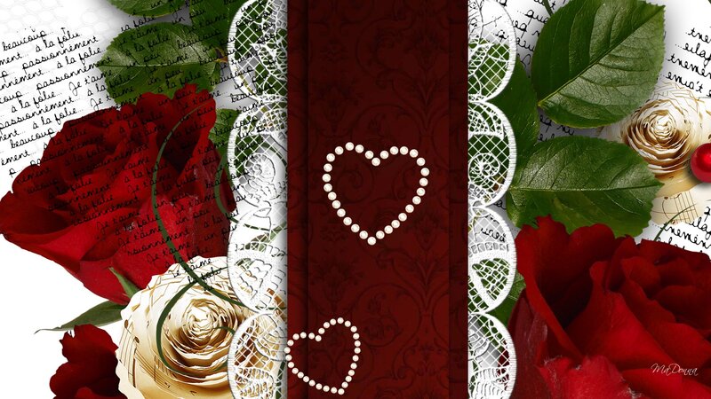 Red and White Roses — Romantic, Illustration, Lacy Doilies