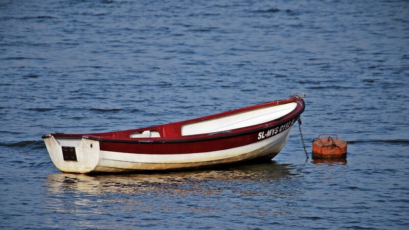 Red and White Rowboat — Blue