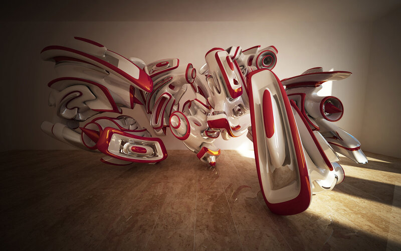 Red and White Sculpture — Dramatic, 3d Render