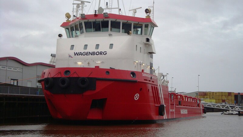 Red and White Ship — Overcast