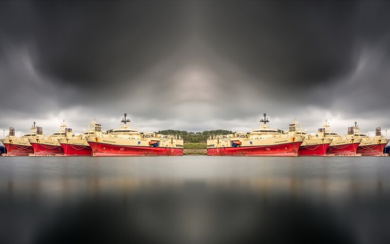 Red and White Ships