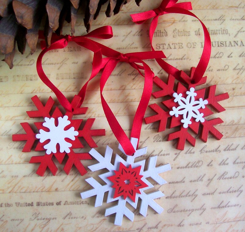 Red and White Snowflake Ornaments