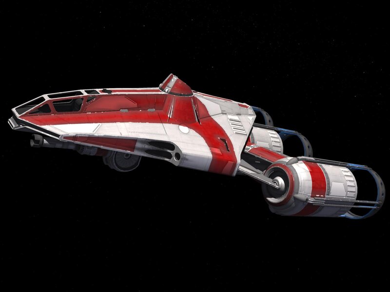 Red and white starship in space