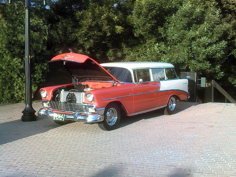 Red and White Station Wagon